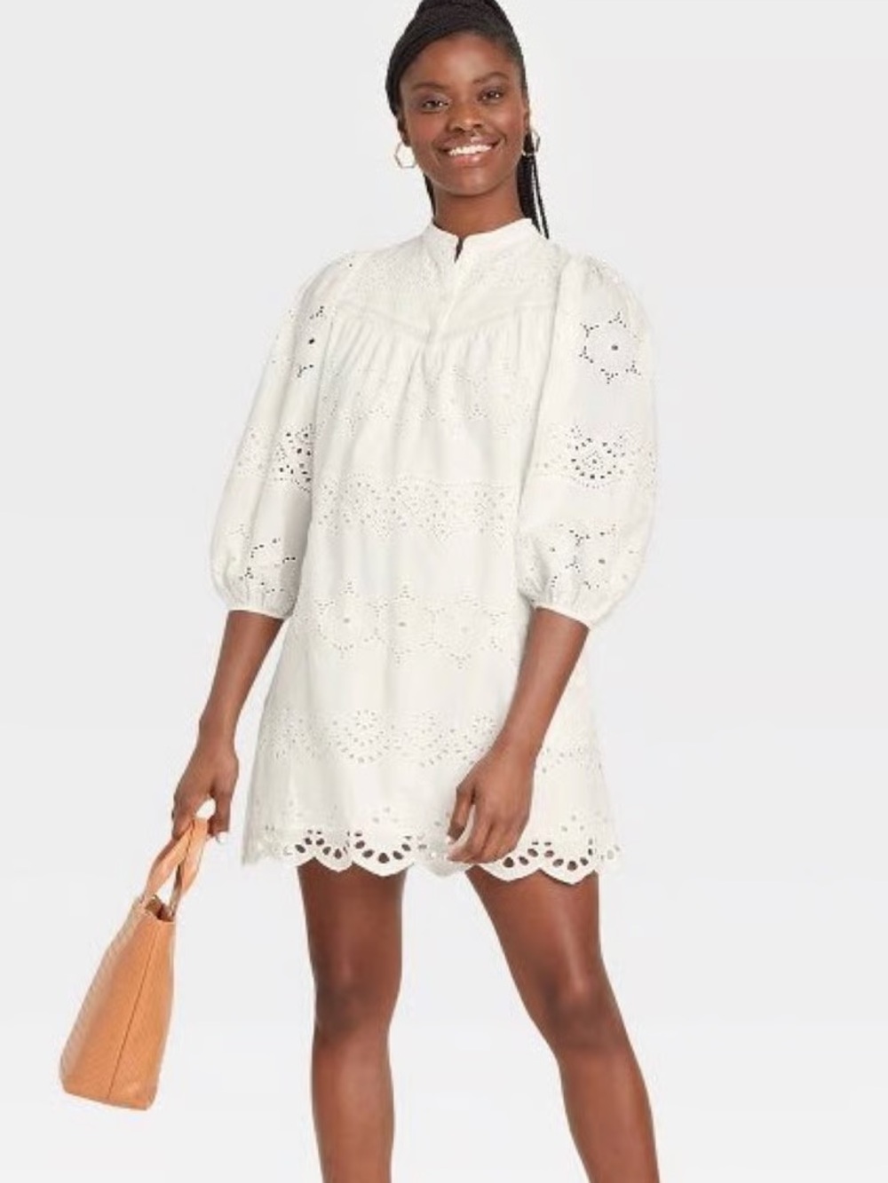 Universal Thread White Eyelet Puff-Sleeve Mini Dress
